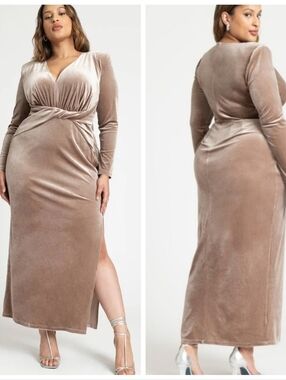ELOQUII Plus Size Velvet Maxi Dress Twist Waist V-Neck Formal Gown Size 22 NWT